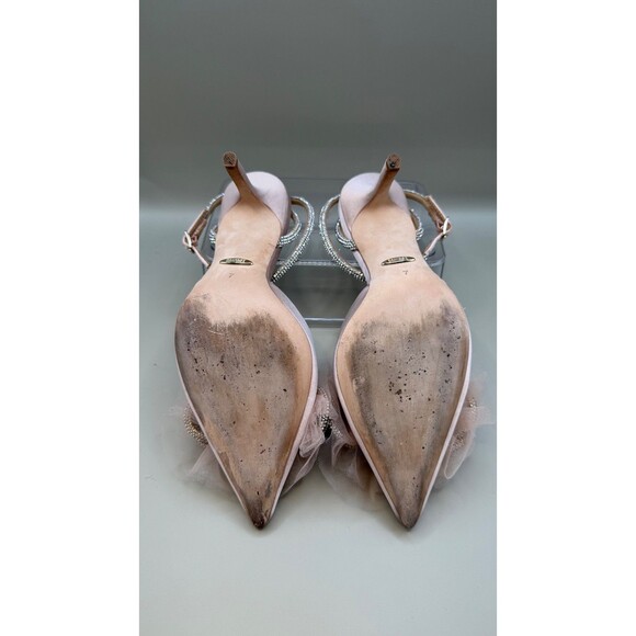 Badgley Mischka Womens Satin Crystal Bow Ankle Strap Heels Pink Size 7 - Picture 5 of 7